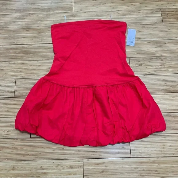 NWT wild fable Strapless Rose Red Bubble-Hem Babydoll Mini Dress- Size Medium - Picture 4 of 9